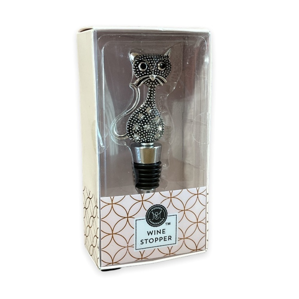Cat Shaped Rhinestone Wine Stopper by Modern‎ Expressions NEW IN BOX Super Cute